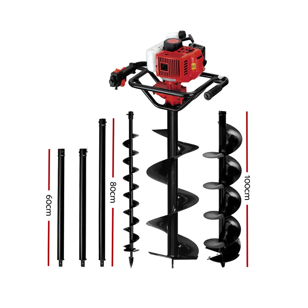 Giantz 65cc Petrol Post Hole Digger Kit with 3 Auger Bits