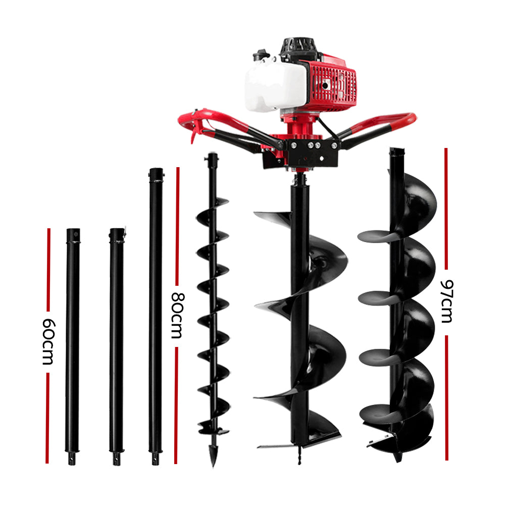 Giantz Petrol Post Hole Digger Kit with Extension Auger