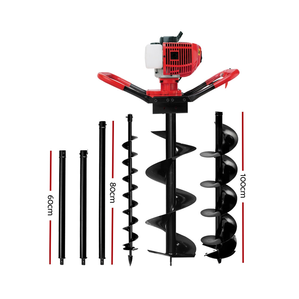Giantz 65cc Petrol Post Hole Digger Kit with 3 Auger Bits 3m