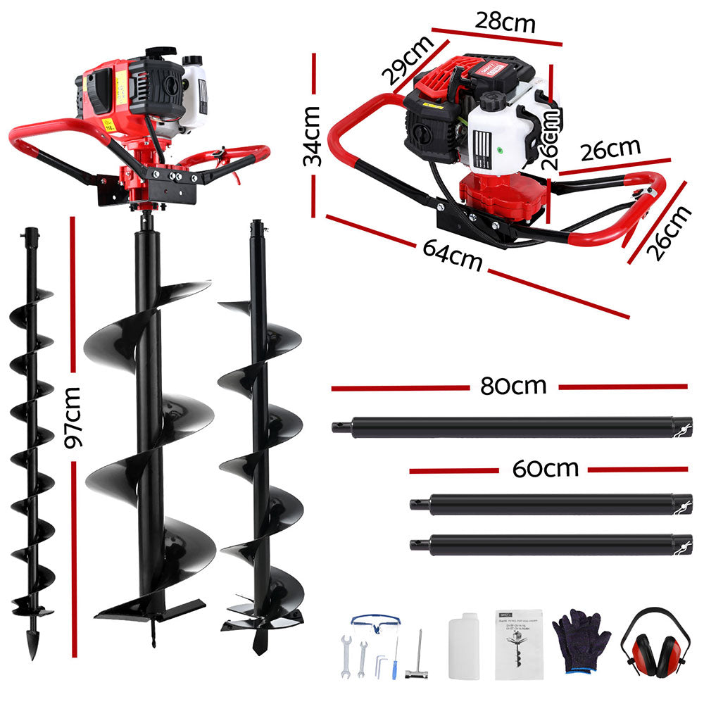 Giantz 65cc Petrol Post Hole Digger Kit with Extension Auger