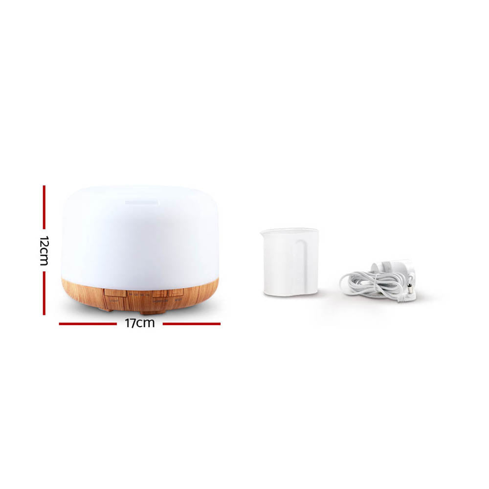 Devanti 4-in-1 Aroma Diffuser with Remote Control 500ml White Light Wood