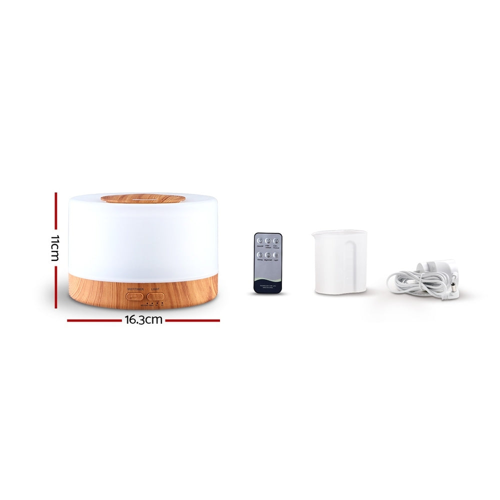 Devanti 4-in-1 Aroma Diffuser with Remote Control 500ml Light Wood