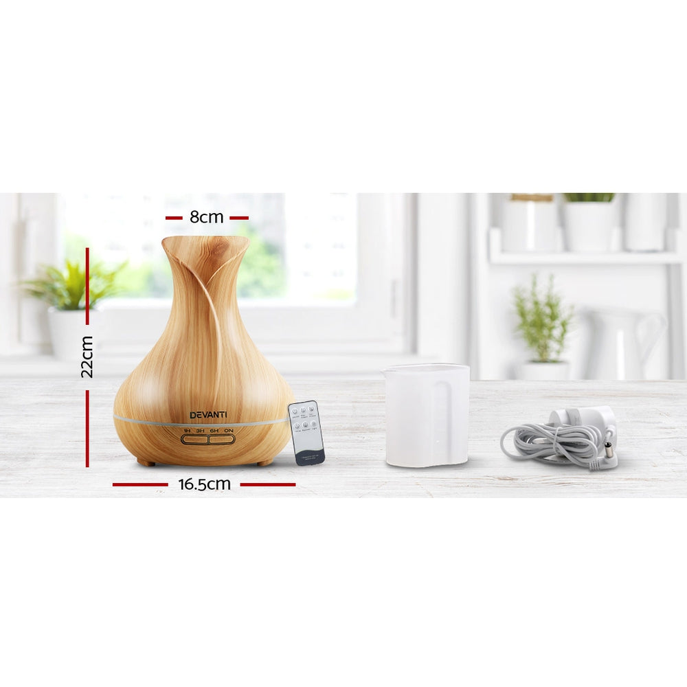 Devanti Aroma Diffuser 4-in-1 with Remote Control 400ml Light Wood