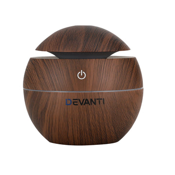 Devanti Ultrasonic Aroma Diffuser Dark Wood 130ml LED Night Light