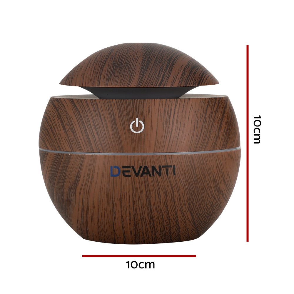 Devanti Ultrasonic Aroma Diffuser Dark Wood 130ml LED Night Light