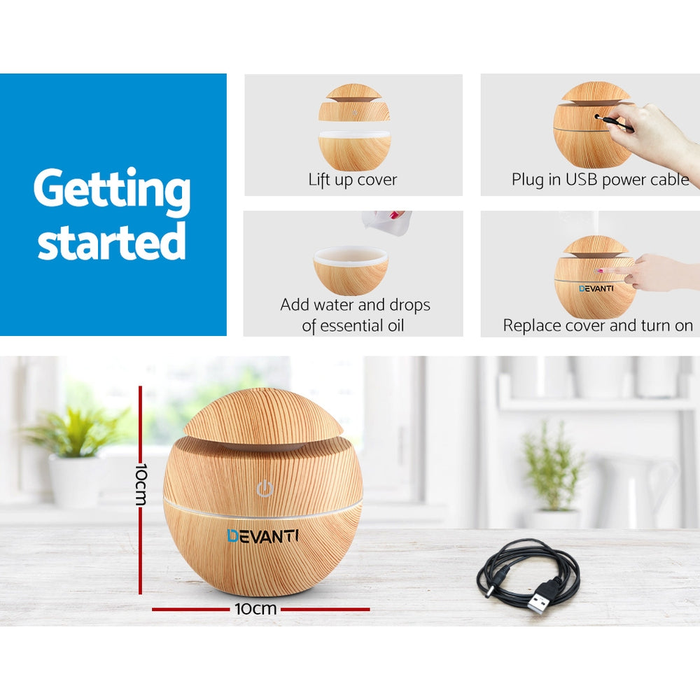 Devanti Compact Aroma Diffuser with LED Night Light 130ml