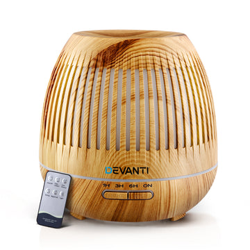 Devanti Wood Grain Aroma Diffuser Humidifier with LED Light 400ml