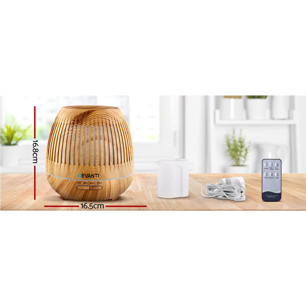 Devanti Wood Grain Aroma Diffuser Humidifier with LED Light 400ml