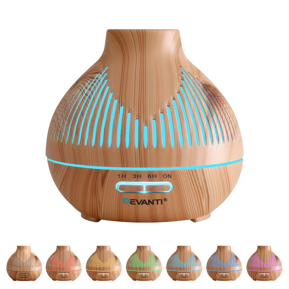 Devanti Ultrasonic Aroma Diffuser 4-in-1 LED Night Light 400ml Light Wood