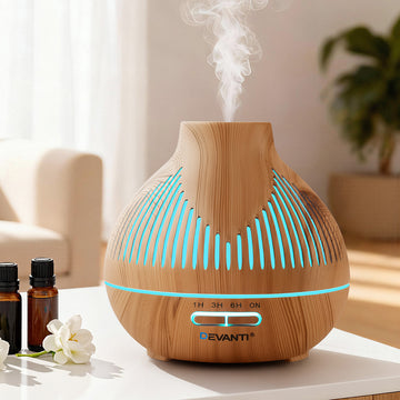 Devanti Ultrasonic Aroma Diffuser 4-in-1 LED Night Light 400ml Light Wood
