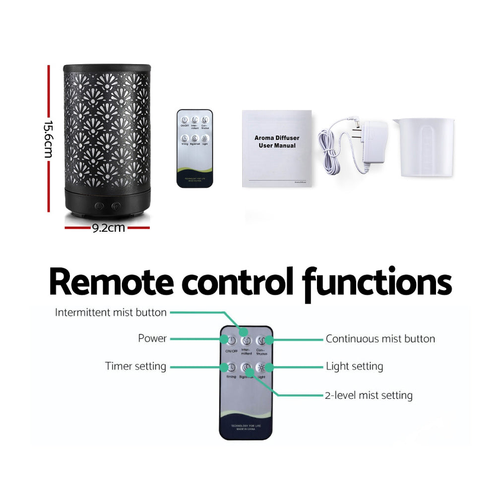 Devanti Black Metal Cover Aroma Diffuser with LED Light 100ml
