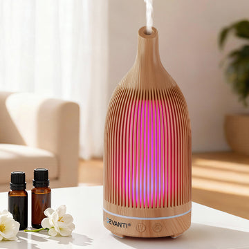 Devanti Ultrasonic Aroma Diffuser 4-In-1 with LED Night Light 200ml Light Wood