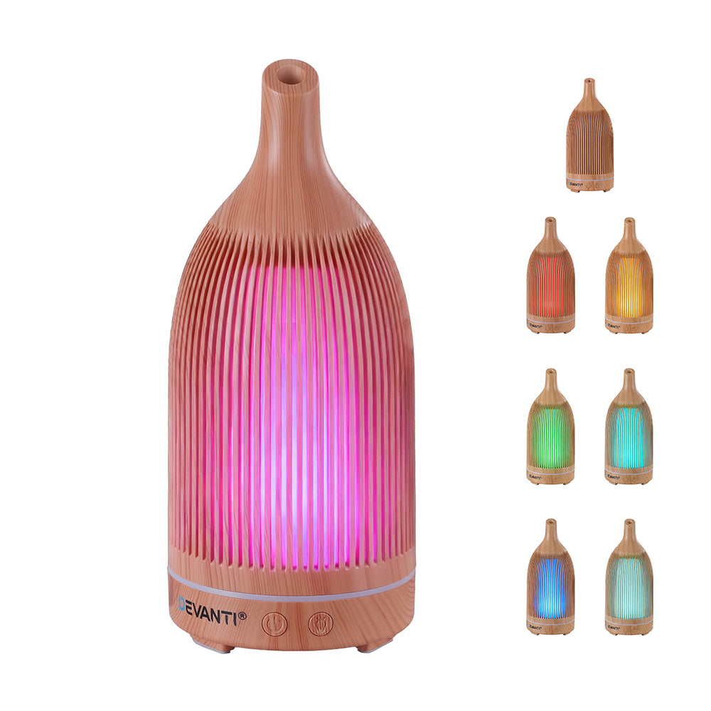 Devanti Ultrasonic Aroma Diffuser 4-In-1 with LED Night Light 200ml Light Wood