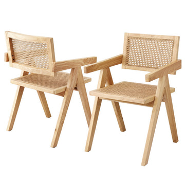 Artiss Dining Chairs Rattan Seat Rubber Wood Natural