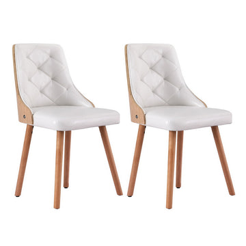 Artiss Diamond Tufted Dining Chair Set of 2 White PU Leather