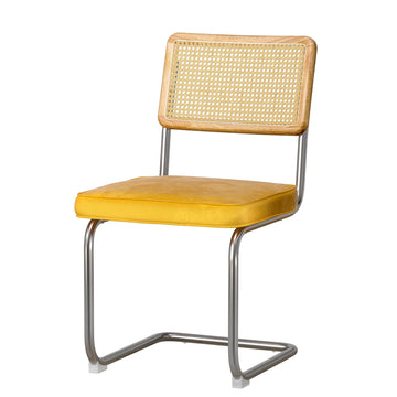 Artiss Yellow Velvet Rattan Dining Chairs Cantilever Set of 2