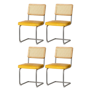 Artiss Yellow Velvet Rattan Dining Chairs Cantilever Set of 4
