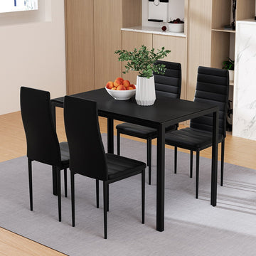 Artiss Dining Set 5-Piece Rectangular MDF Table 4 Black Chairs
