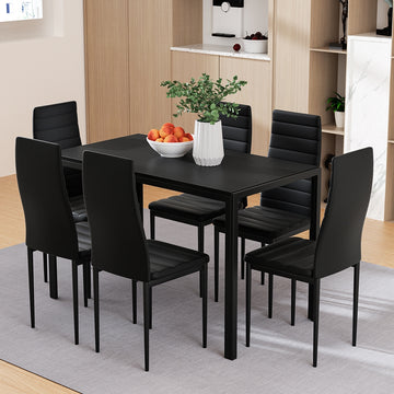 Artiss 7-Piece Dining Set MDF Table with 6 Chairs Black