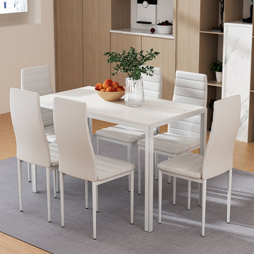 Artiss Dining Set 7-Piece Rectangular MDF Table 6 White Chairs