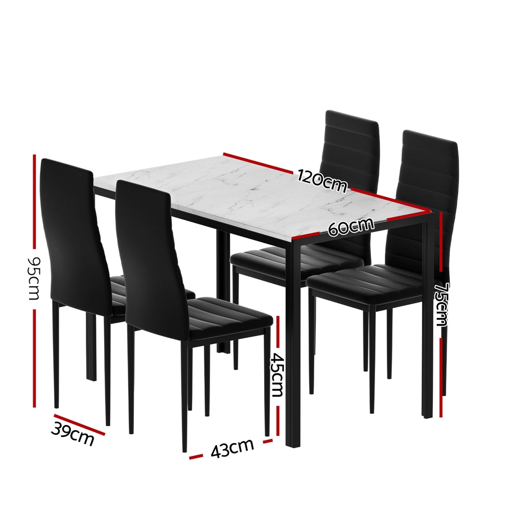 Artiss Marble Effect Dining Table and Chairs Set 120cm Black White