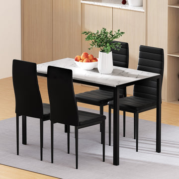 Artiss Marble Effect Dining Table and Chairs Set 120cm Black White