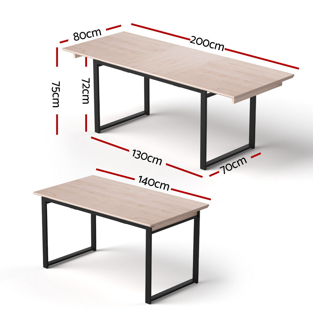 Artiss Extendable Dining Table 2M Natural Wood MDF Black Metal Legs