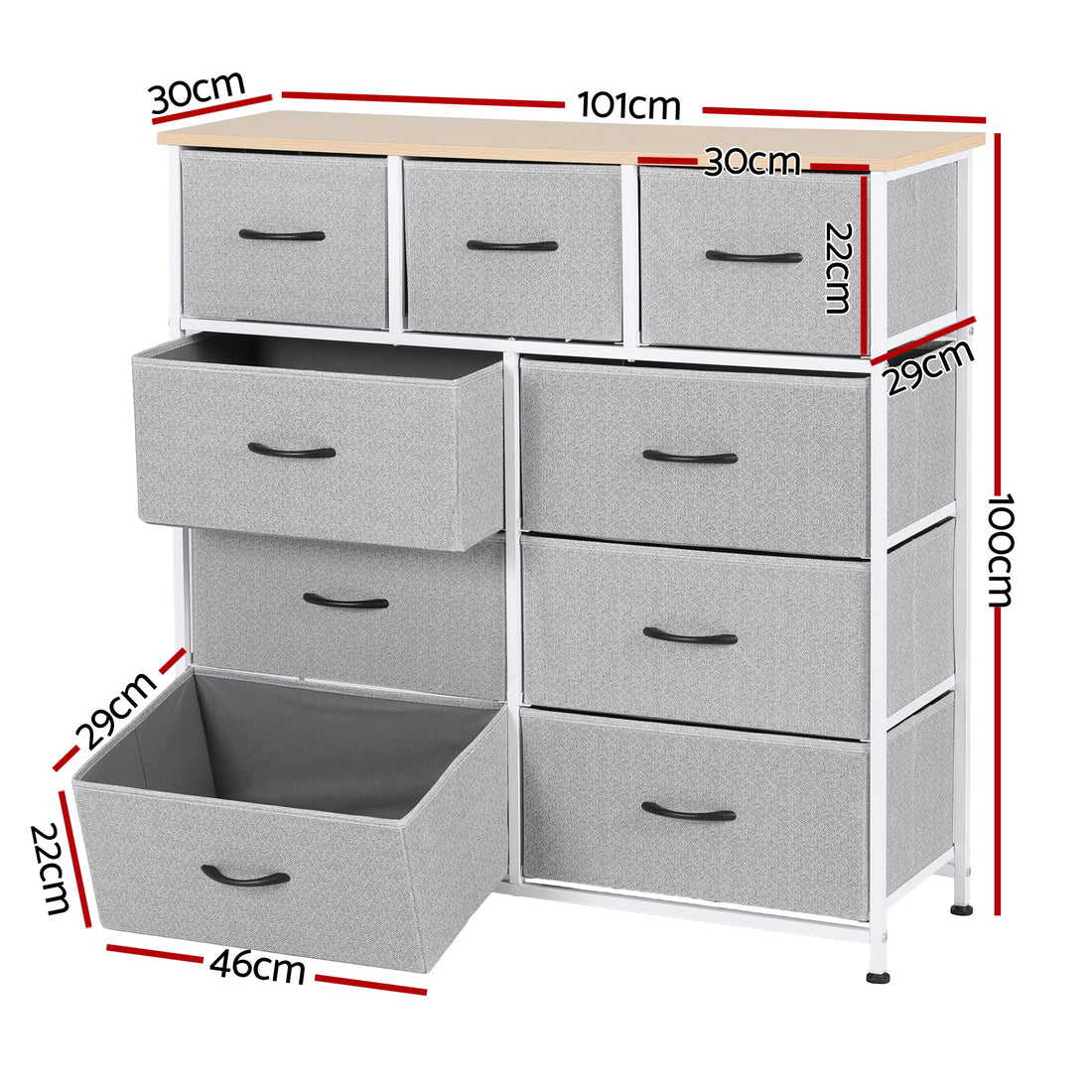 Artiss 9 Drawer Tallboy Dresser Light Grey