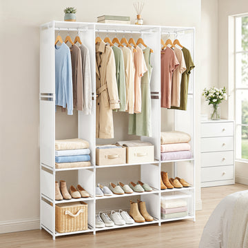 Artiss Large Portable Wardrobe with 3 Hanging Rods and 9 Shelves White