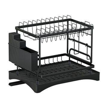 Cefito 2-Tier Expandable Dish Drying Rack Black Steel Mesh
