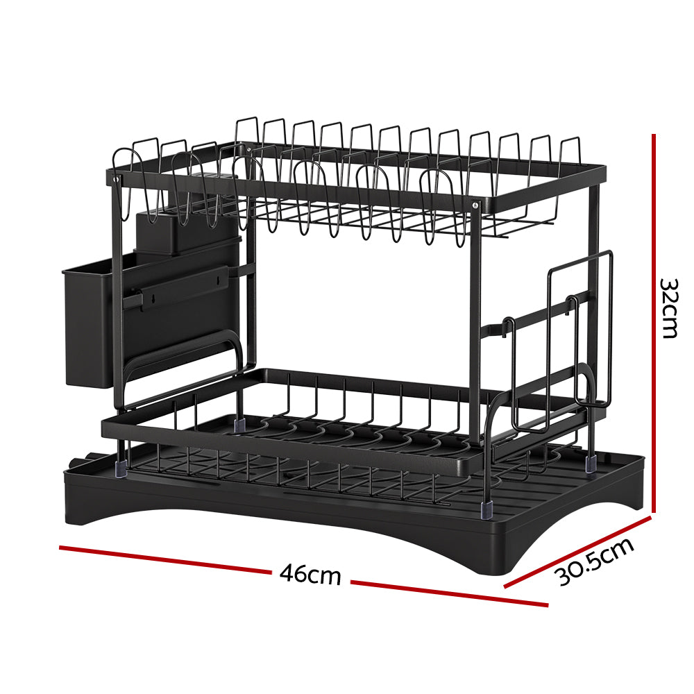 Cefito 2-Tier Expandable Dish Drying Rack Black Steel Mesh