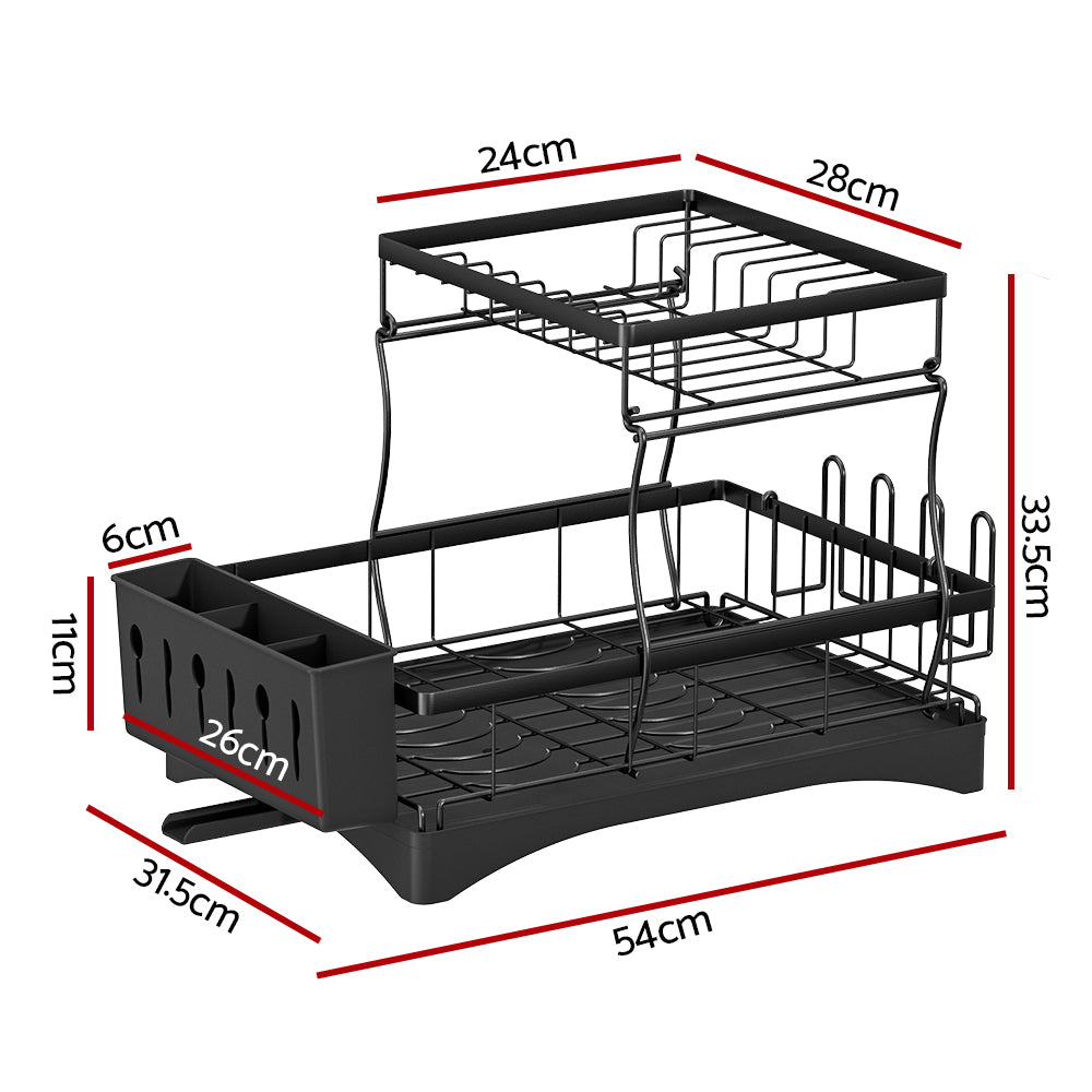 Cefito 2-Tier Dish Drying Rack Black Steel Mesh