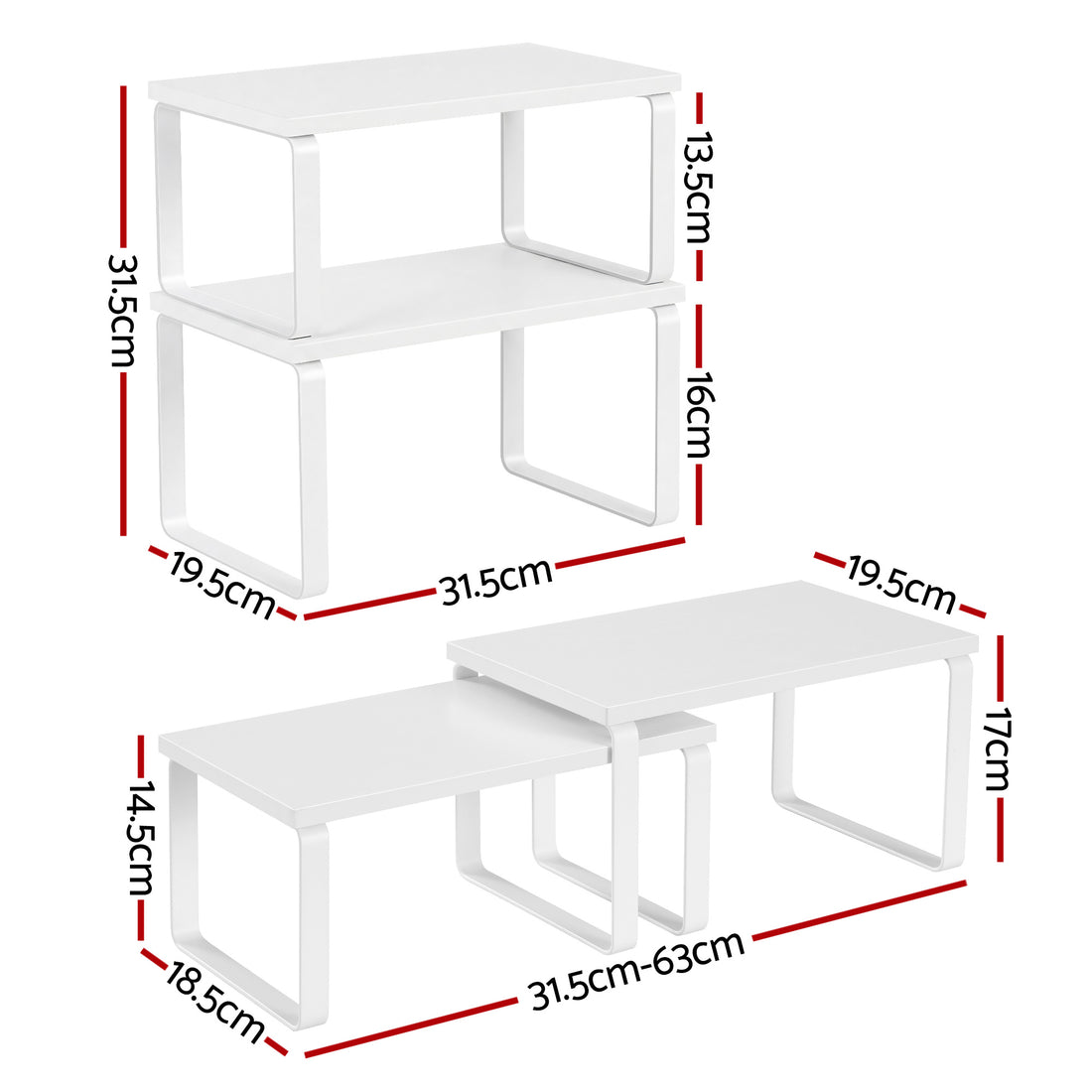 Kitchen Storage Shelf Set of 2 White Cabinet Organiser