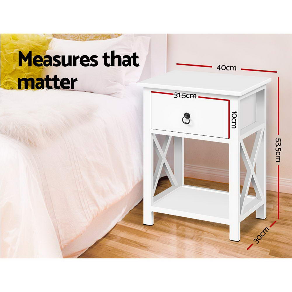 Artiss Bedside Table 1 Drawer with Shelf White 2 Pack