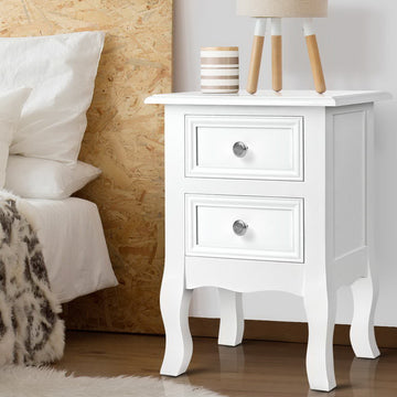 Artiss French Provincial Bedside Table 2 Drawers White
