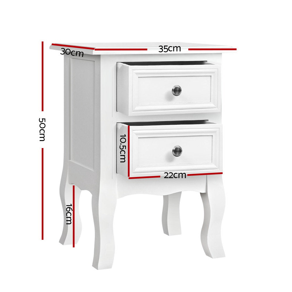 Artiss French Provincial Bedside Table 2 Drawers White