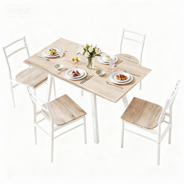 Artiss 5-Piece Foldable Dining Table and Chairs Natural White