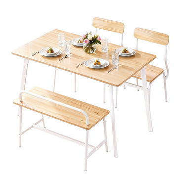 Artiss Dining Table and Chairs with Bench Natural White