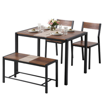 Artiss Dining Table and Chairs with Bench Rustic Brown