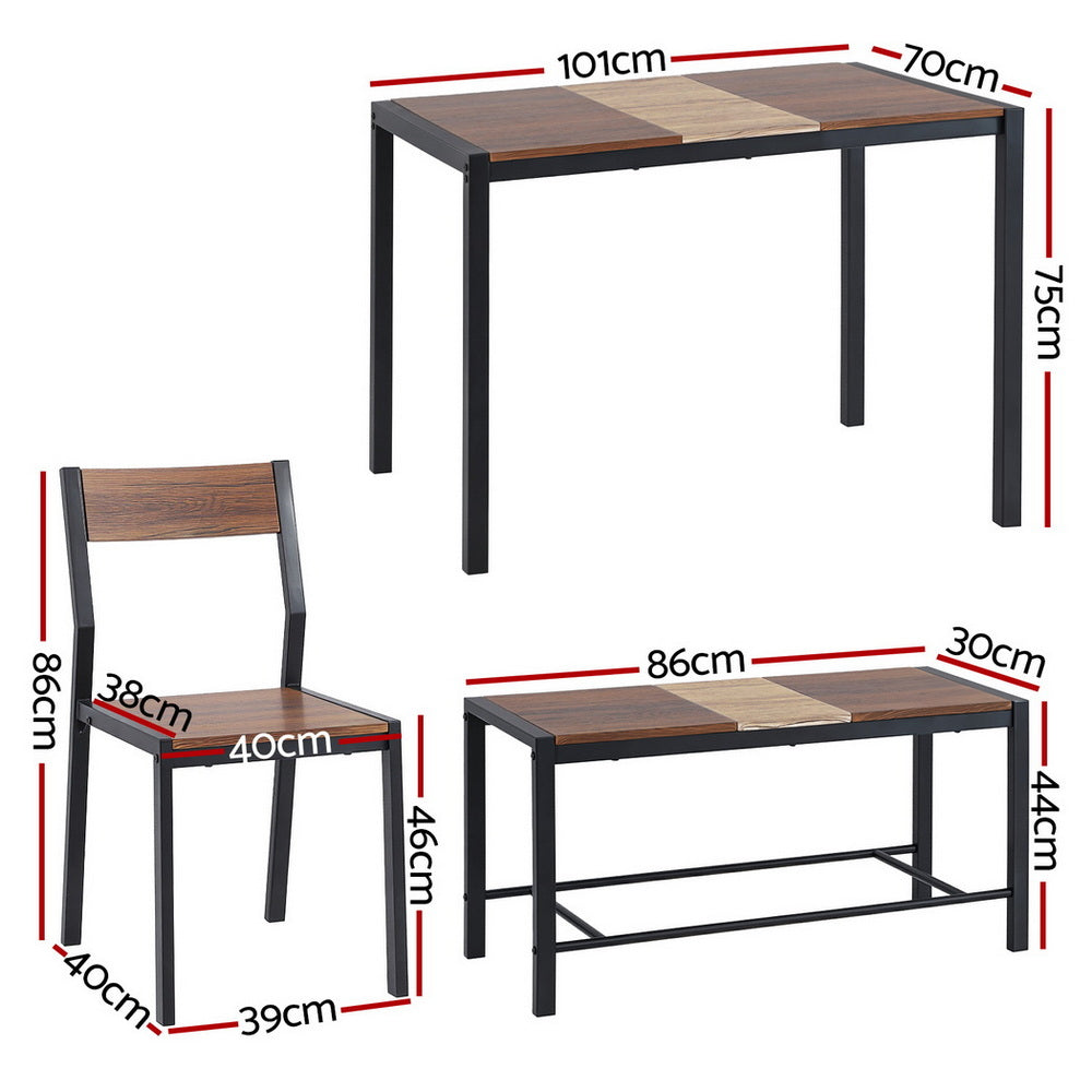 Artiss Dining Table and Chairs with Bench Rustic Brown