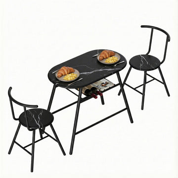 Artiss 3-Piece Marble Look Dining Set Bistro Oval Wine Rack