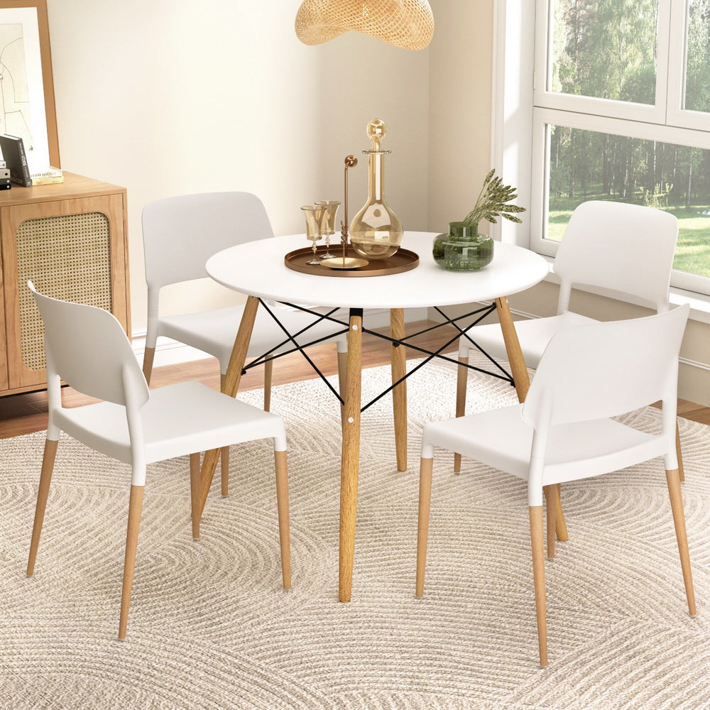 Artiss Round Dining Set 4-Seater White Stackable Chairs