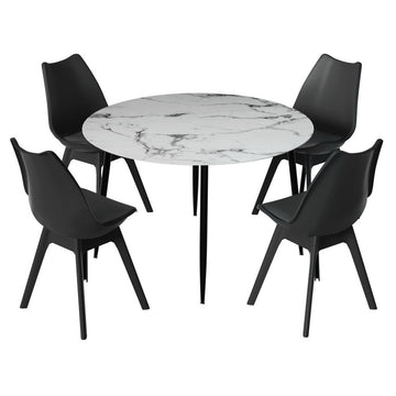 Artiss Marble Round Dining Table Set 110cm Black Eiffel Chairs