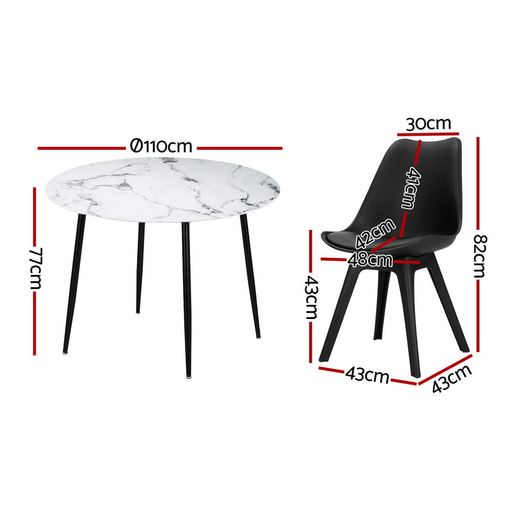 Artiss Marble Round Dining Table Set 110cm Black Eiffel Chairs