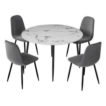 Artiss Marble Effect Round Dining Table Set 110cm Grey Velvet Chairs