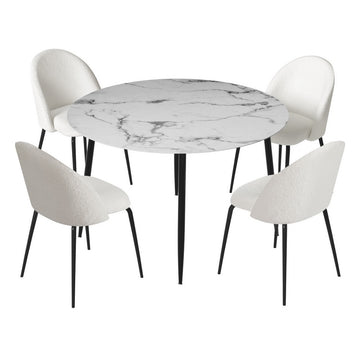 Artiss Round Marble Dining Table Set 4 Sherpa Chairs White