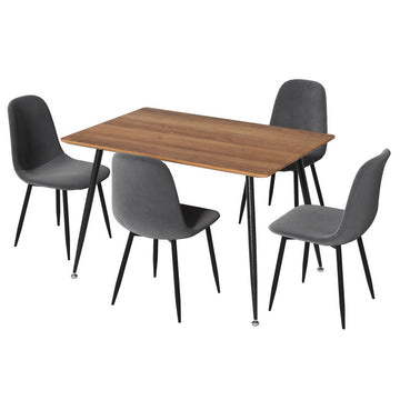 Artiss Industrial Velvet Dining Set 5-Piece 120cm Grey