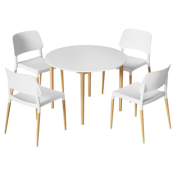 Artiss Round Dining Table Set 108cm White with Stackable Beech Wood Chairs