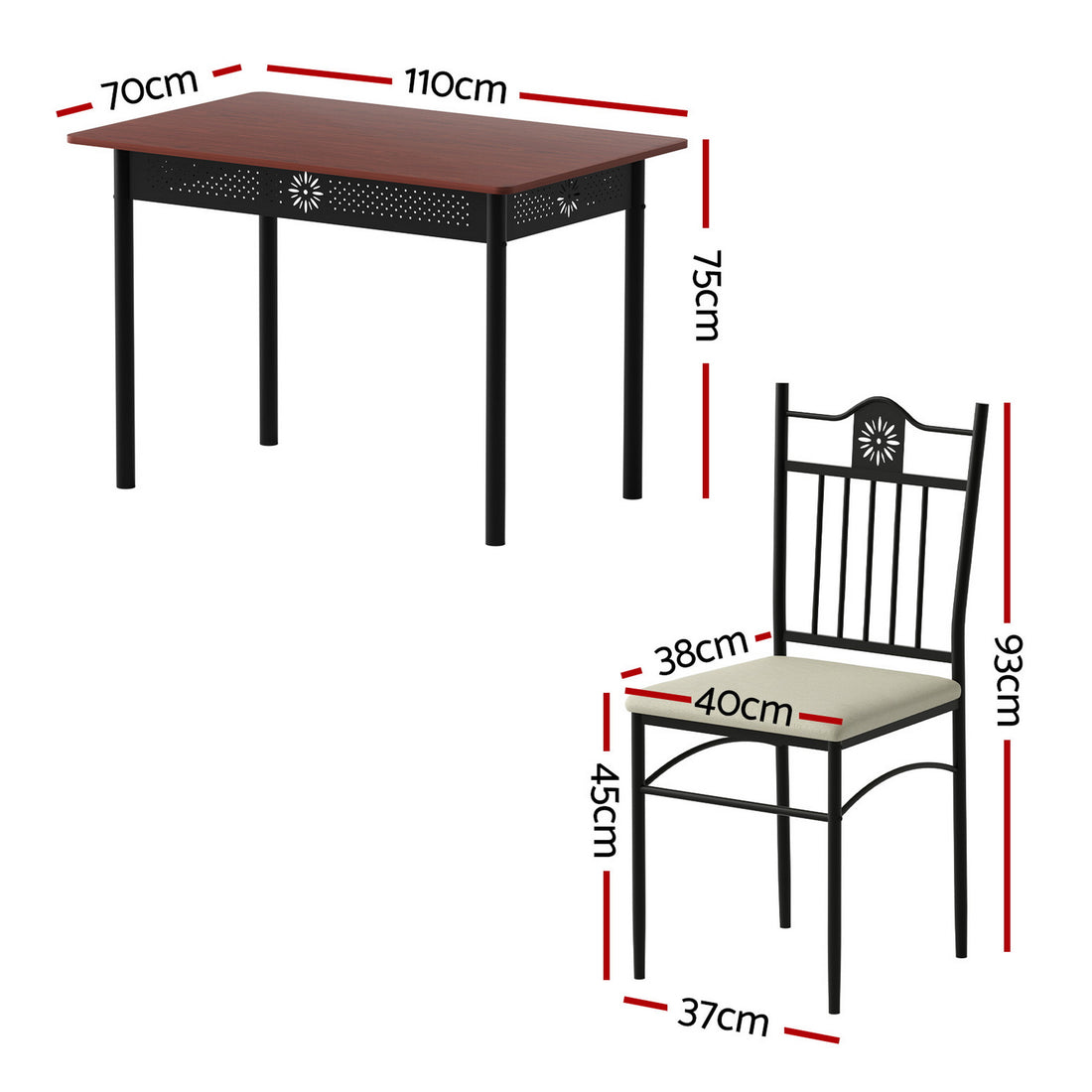 Artiss 5-Piece Dining Set Floral Motif Walnut Fabric Chairs