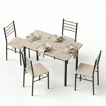 Artiss Wave Dining Set 5pc Oak Black Metal Frame 120cm